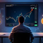Trader watching Monero price chart surge to $1000 ATH with glowing screen showing XMR cryptocurrency gains