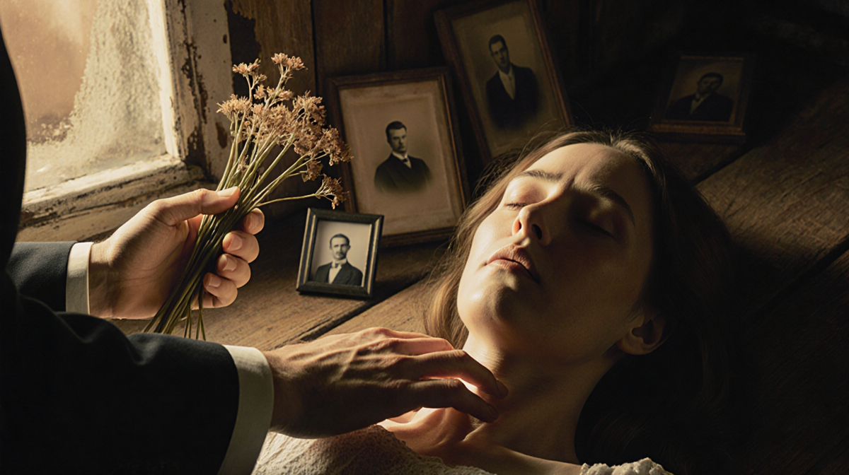 Monique Tepe lies motionless portrait with her husband