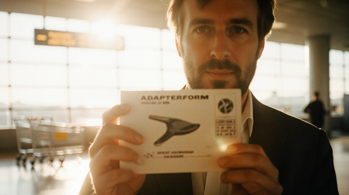 Morgan holds vintage 1980 Adapterform model with warm sunlight illuminating his face and the collectible toy near Corsica air