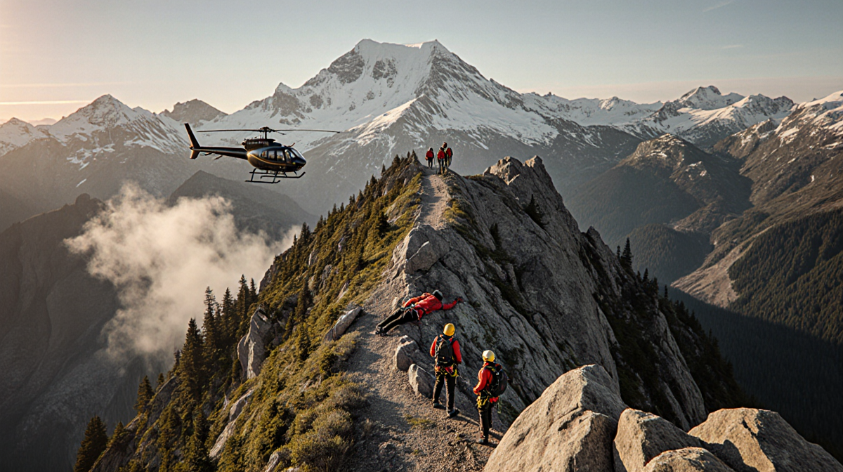 Rescue helicopter hovers above climbers