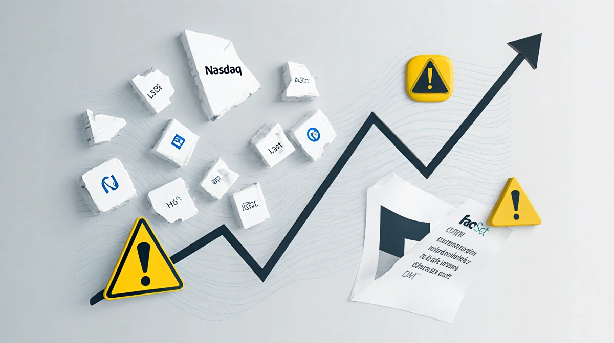 Fragmented Nasdaq price chart with warning symbols and ownership waves