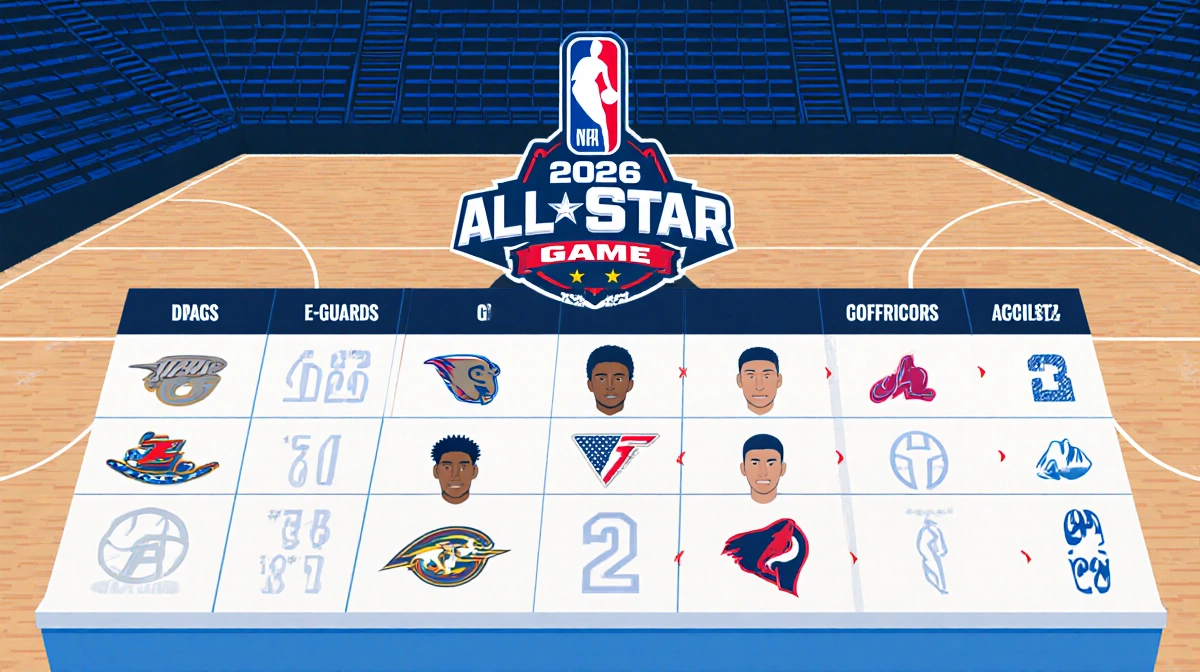 Basketball voting ballot showing top fan vote-getters with player position icons and arena seating pattern