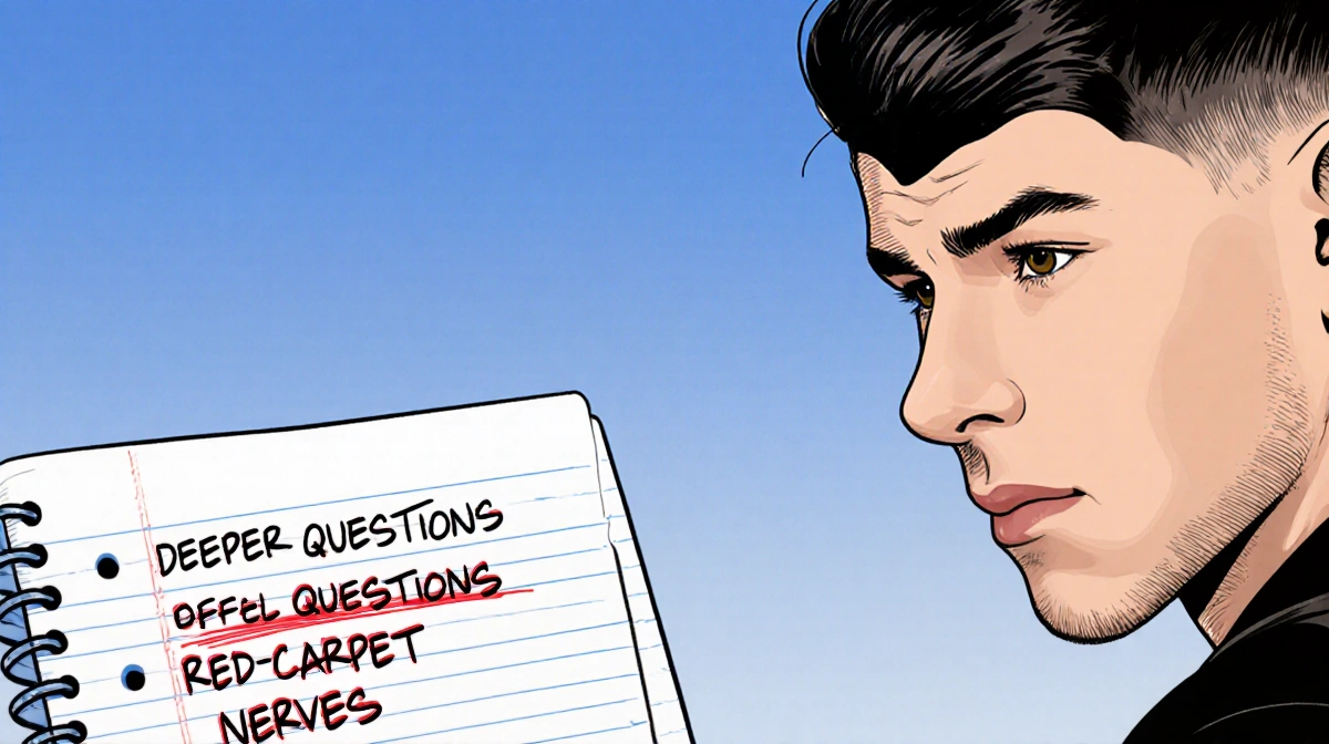 Nick Jonas gazes thoughtfully with contemplative expression against blue gradient background and notepad showing lyrics about