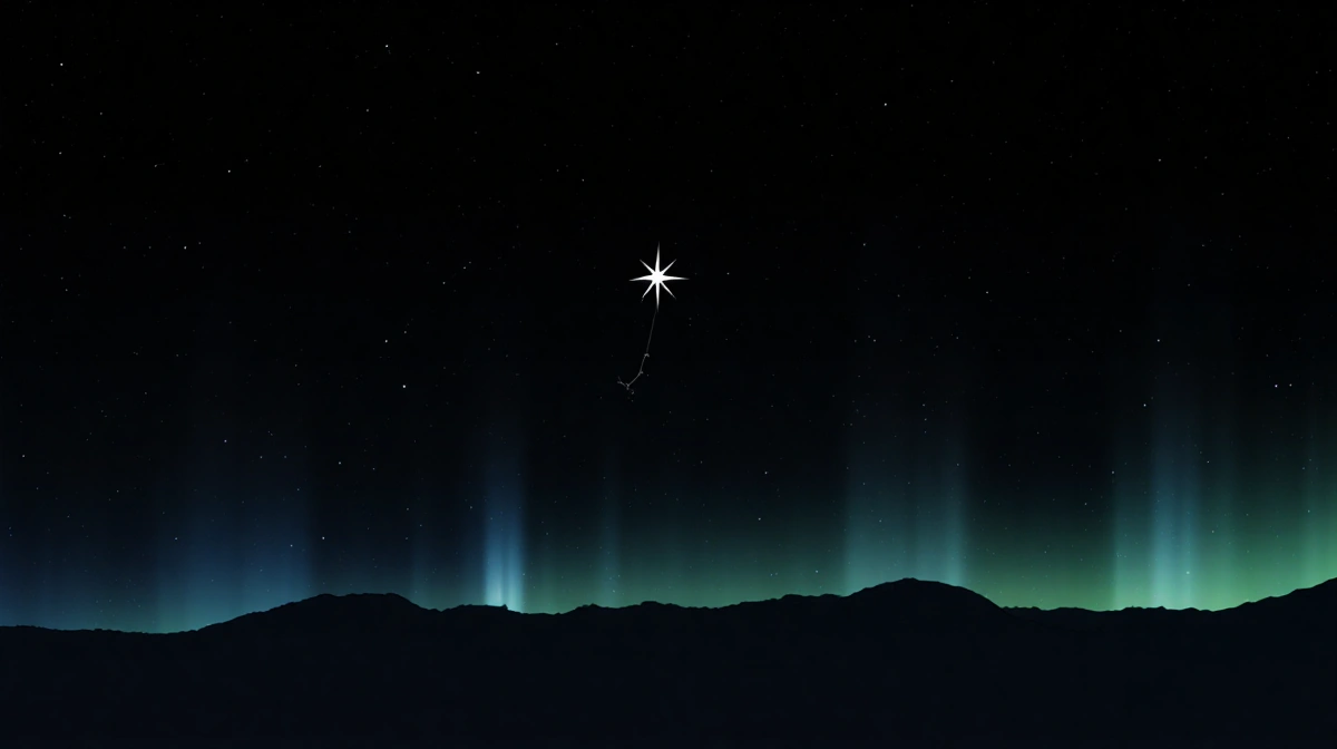 Night sky showing single star constellation with faint aurora colors glowing along horizon