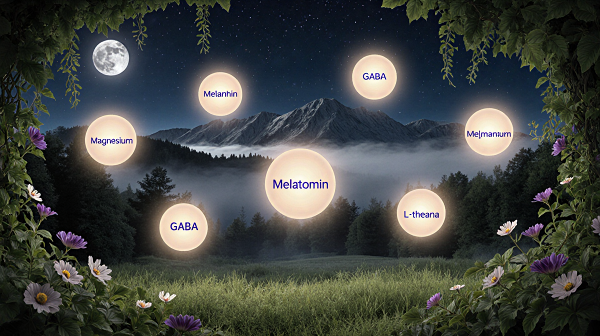 Glowing orbs hovering over forest floor with nighttime moonlit rays illuminating lush foliage