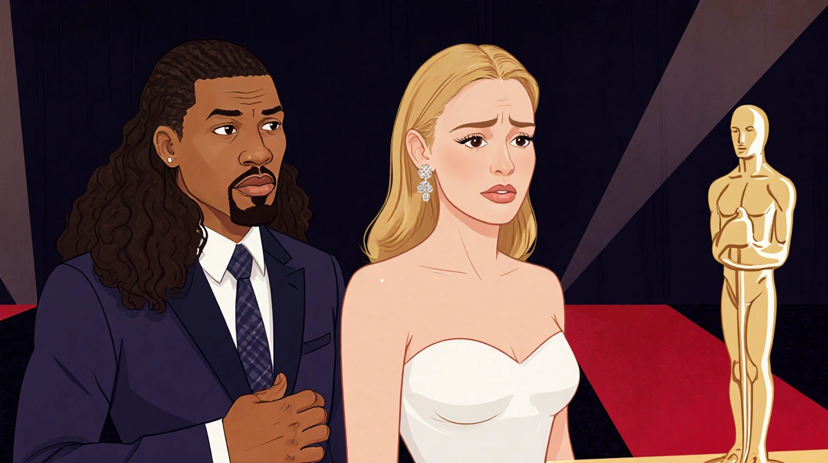 Nikki Glaser stands awkwardly at awards table with her mom rolling eyes behind her and red carpet visible