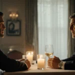 Noah Wyle and George Clooney dining together with warm candlelight showing their friendship