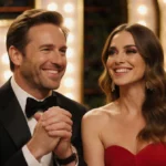 Noah Wyle and wife share tender moment at 2026 Golden Globes with her red gown and clasped hands glowing under warm light