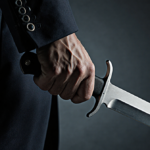 Computer screen showing a text message about inability to depict violent crime with a stabbing.