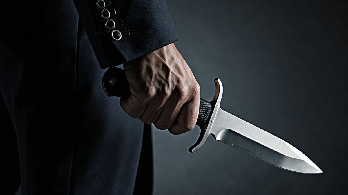 Computer screen showing a text message about inability to depict violent crime with a stabbing.