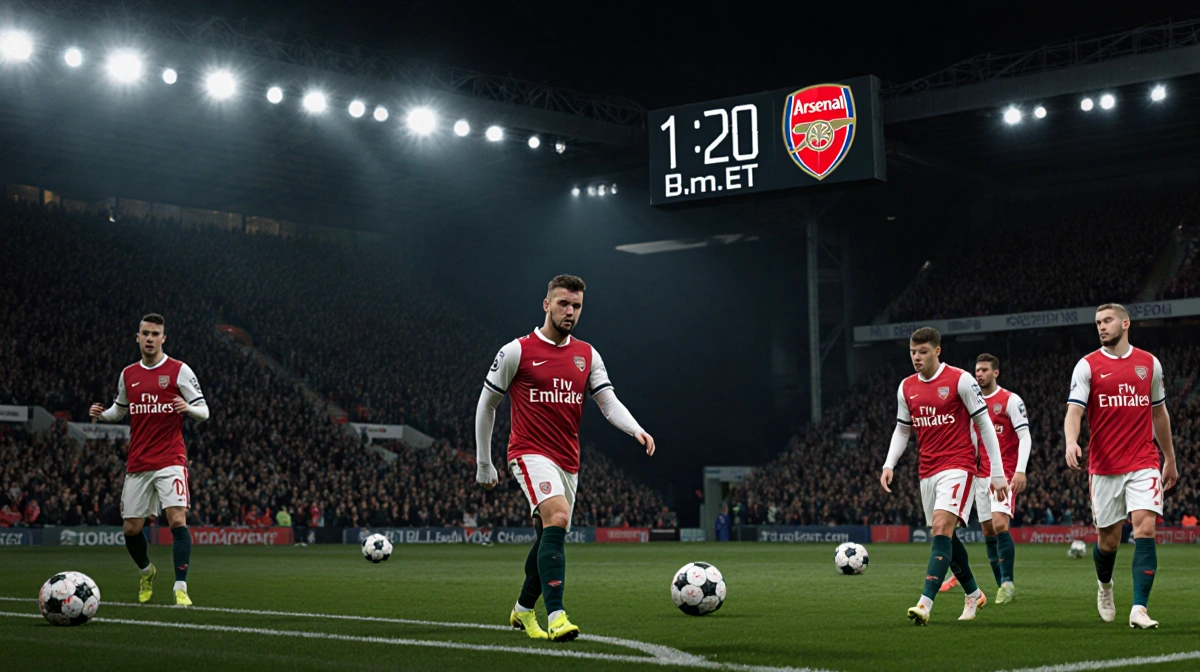 Nottingham Forest players warming up at City Ground with packed crowd and scoreboard showing 12:30 ET