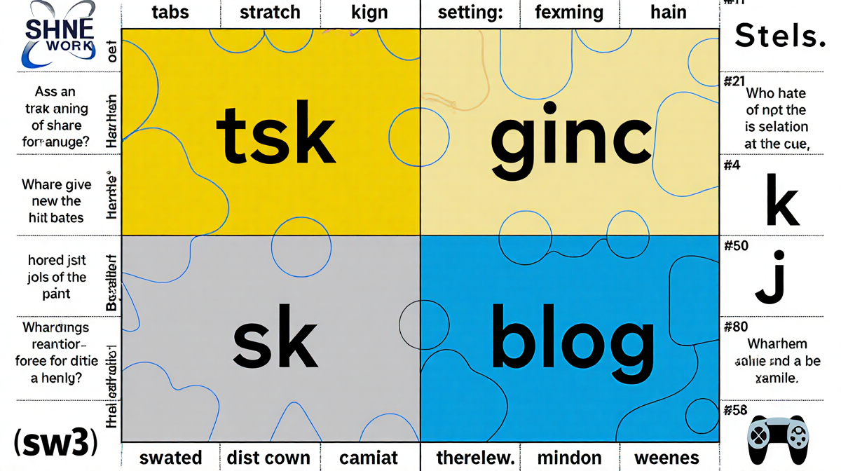 Puzzle board arranging NYT Connections words into four grouped quadrants with bright hint words.