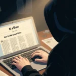 Person studies laptop with NYT Strands article and research notes scattered on desk