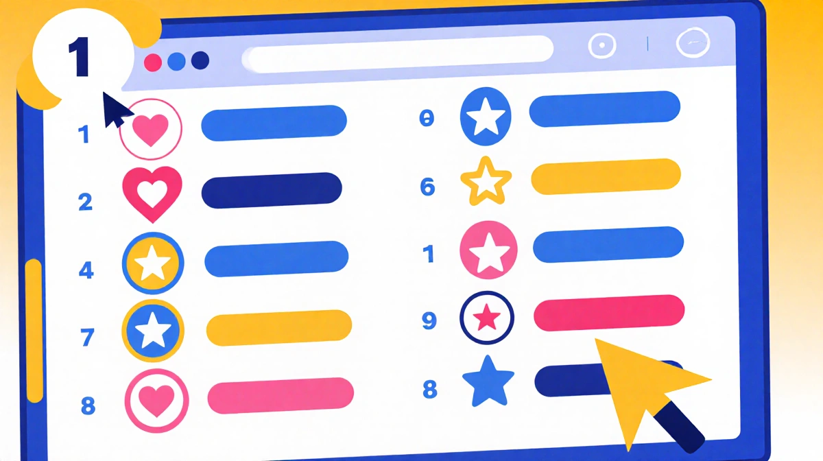 Cursor hovering over colorful voting categories on laptop screen with heart and star icons.