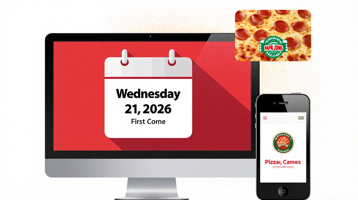 iPhone screen shows Papa Johns app with calendar displaying Wednesday January 21 2026 and mobile laptop icon for online order