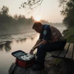 Paramedic treating man