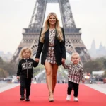 Paris Hilton walks red carpet with toddlers Phoenix and London wearing matching outfits and holding her hands