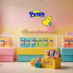 Peeps store displays colorful new flavors with Chili Lime Mango and Sunny D packages under bright natural light