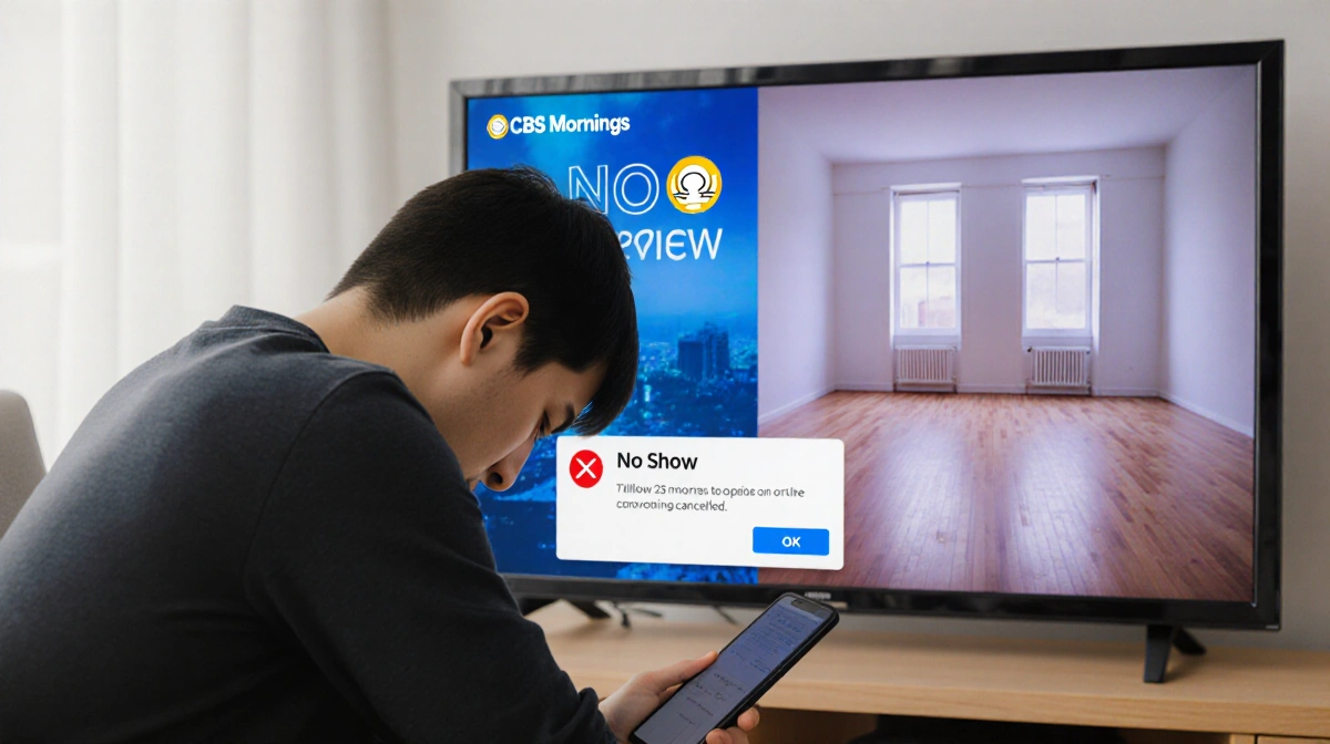 Person sits with phone and TV screen showing canceled interview head bowed in resignation.