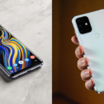 Flagship phone displays beside mid-tier phone with warm golden lighting showcasing luxury and affordability together