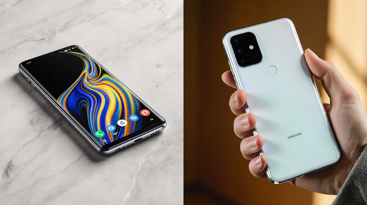 Flagship phone displays beside mid-tier phone with warm golden lighting showcasing luxury and affordability together