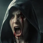 Person using computer with keyboard and monitor showing text