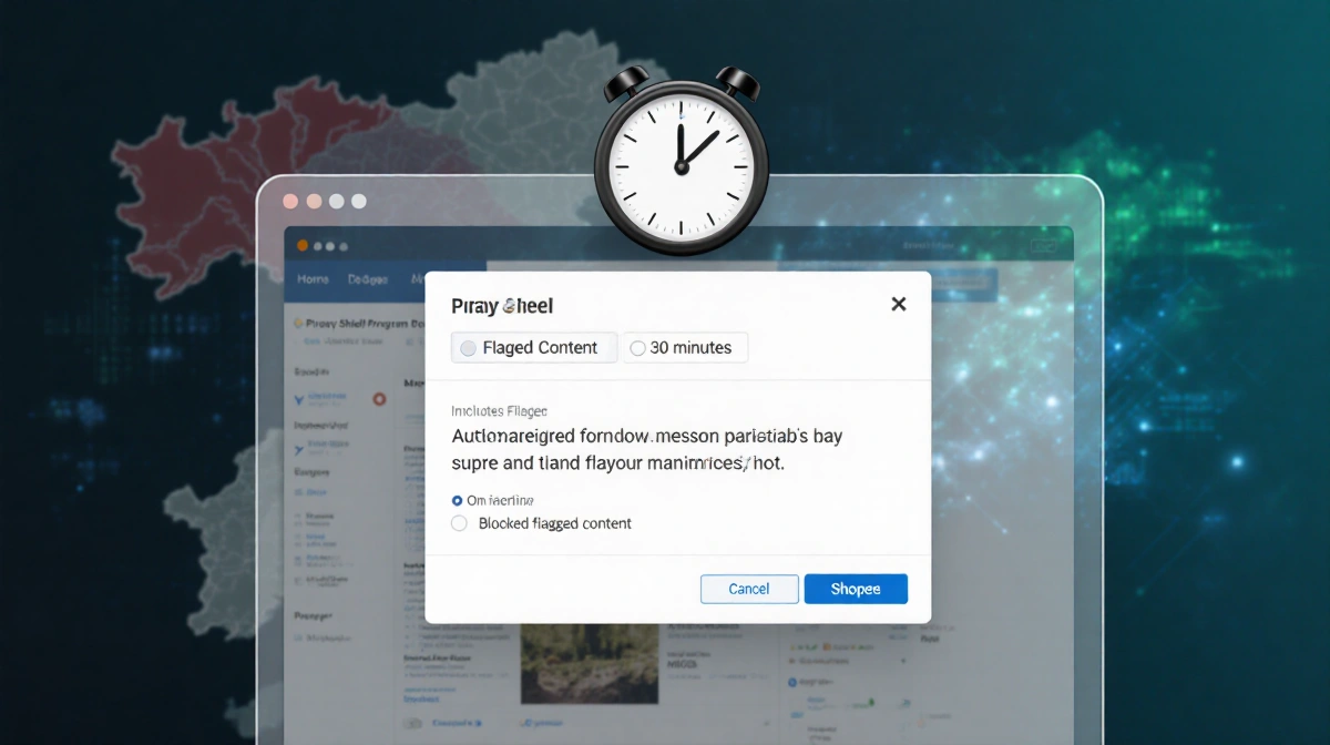 Internet provider dashboard showing blocked content notification with thirty-minute countdown timer and Italy map in backgrou