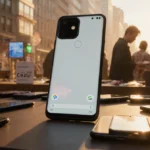 Google Pixel 10 Pro XL sits at center of discount phone display with warm lighting glowing over Pixel 9 Pro and 9A models