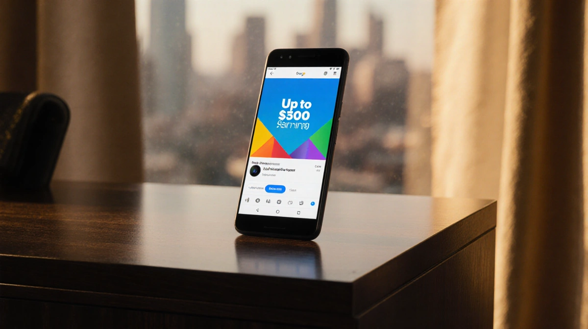 Pixel 10 smartphone shows Google AI camera promotion with golden light and blurred cityscape background