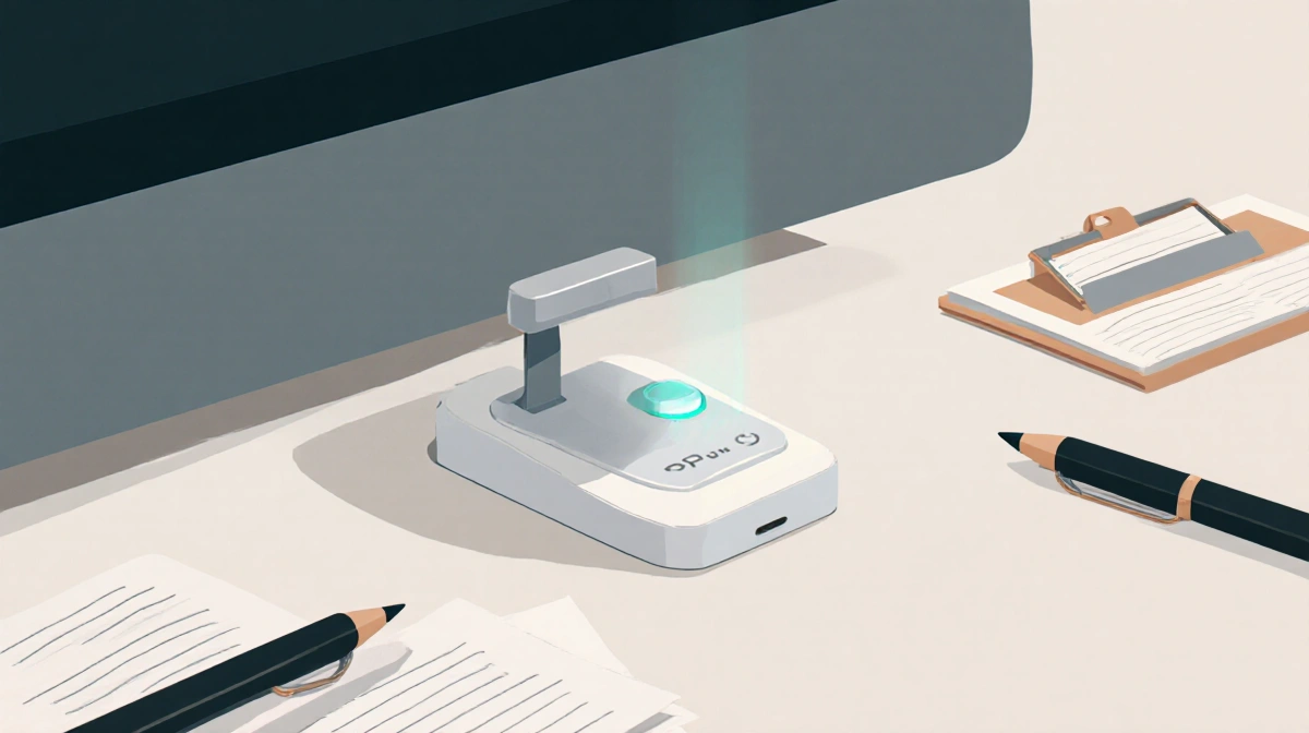 Plaud NotePin S recording with button pressed and ripple effect on minimalist desk with scattered notes and clip board