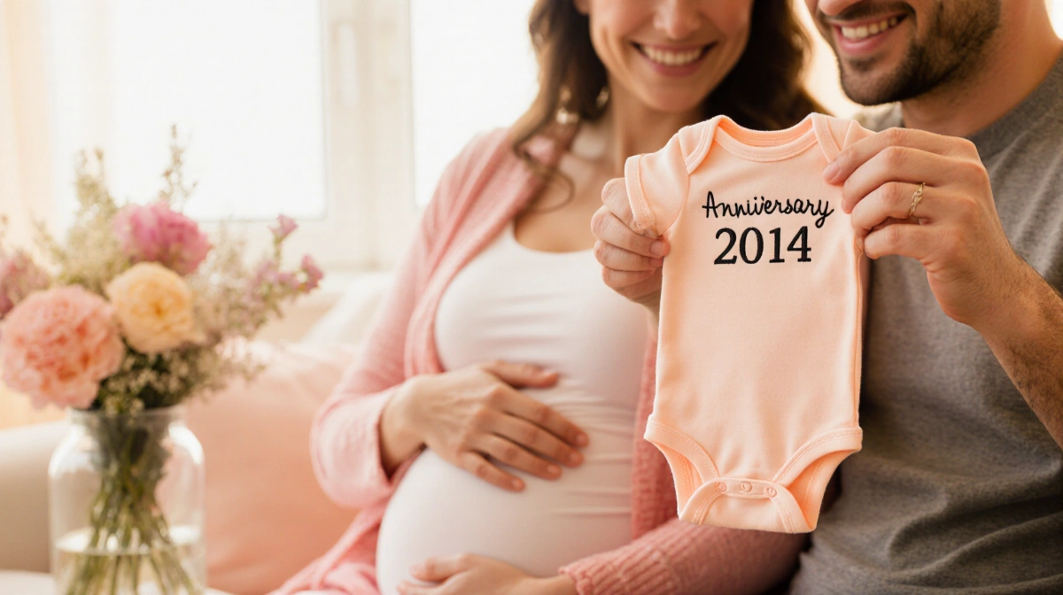 Expectant mother cradling baby bump with soft pink lighting and partner holding tiny onesie behind her
