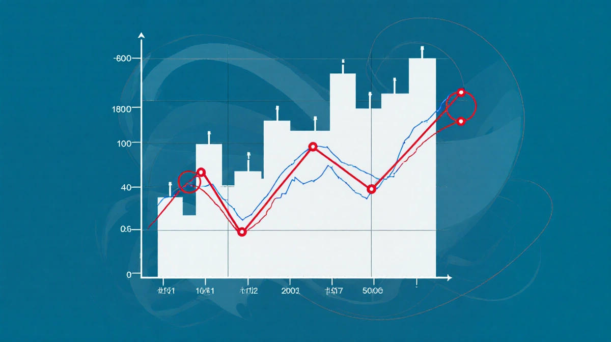 Price line breaking through resistance with head and shoulders pattern forming and volume swirls showing momentum slowing