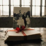 Stack of prison letters tied with faded red ribbon sits on worn wooden table with Robert King