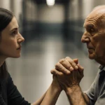 Young woman sits across from older man with hands clasped showing empathy and hope in prison visitation room