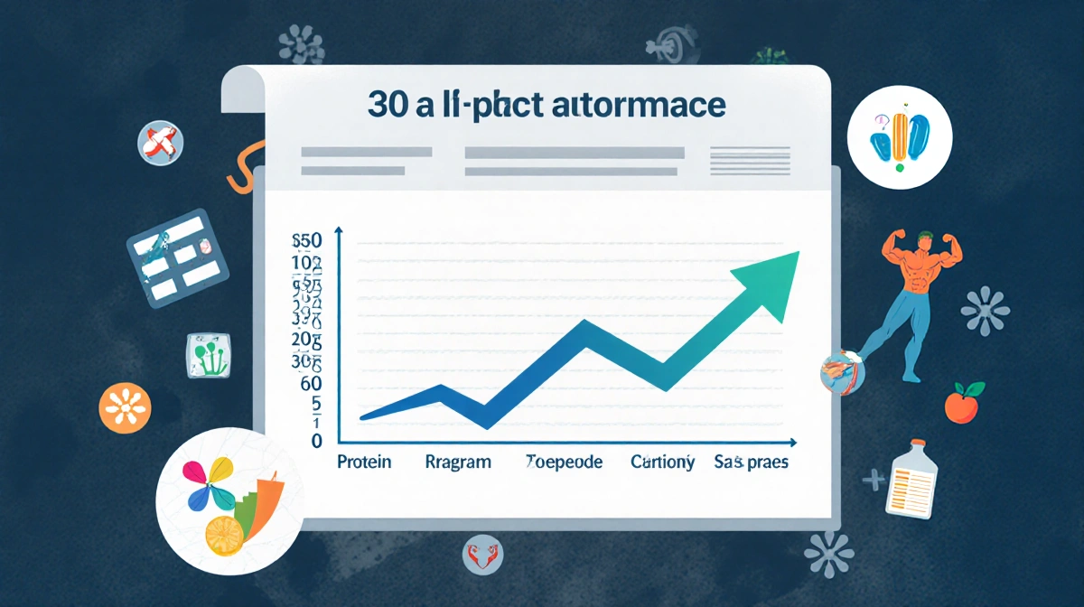 Chart shows higher-protein diet research results with upward arrows and nutrient icons showing muscle mass benefits