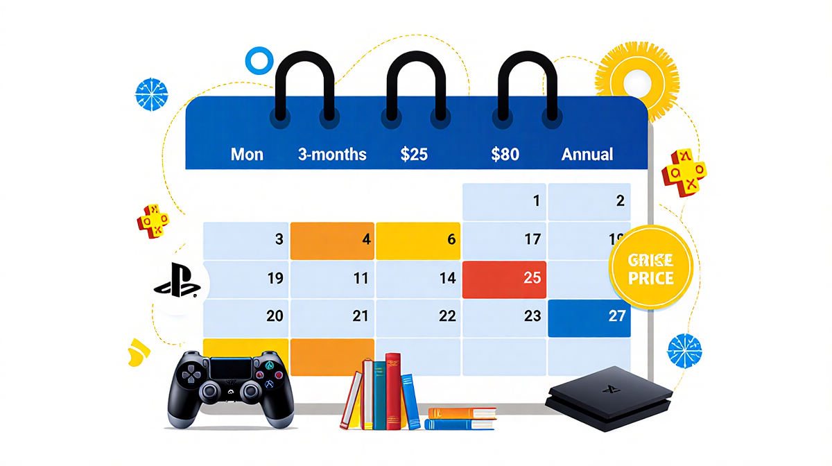 Planner page shows colored price tiers and icons for monthly quarterly annual plans and gaming controller PlayStation and boo