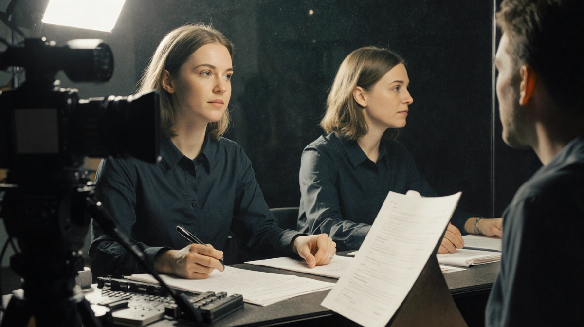 Rachel Sutherland manages film production with camera equipment and scripts while Kiefer nods approval in the background