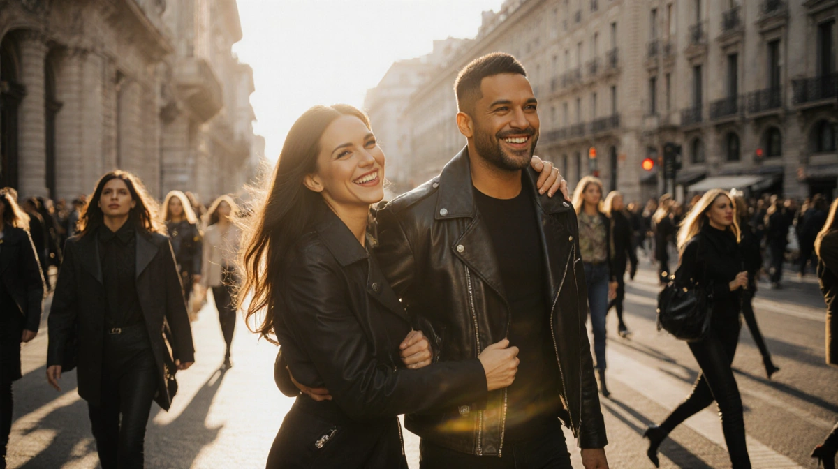 Ricky Martin walking hand in hand with his ex at Milan Fashion Week with models in the background
