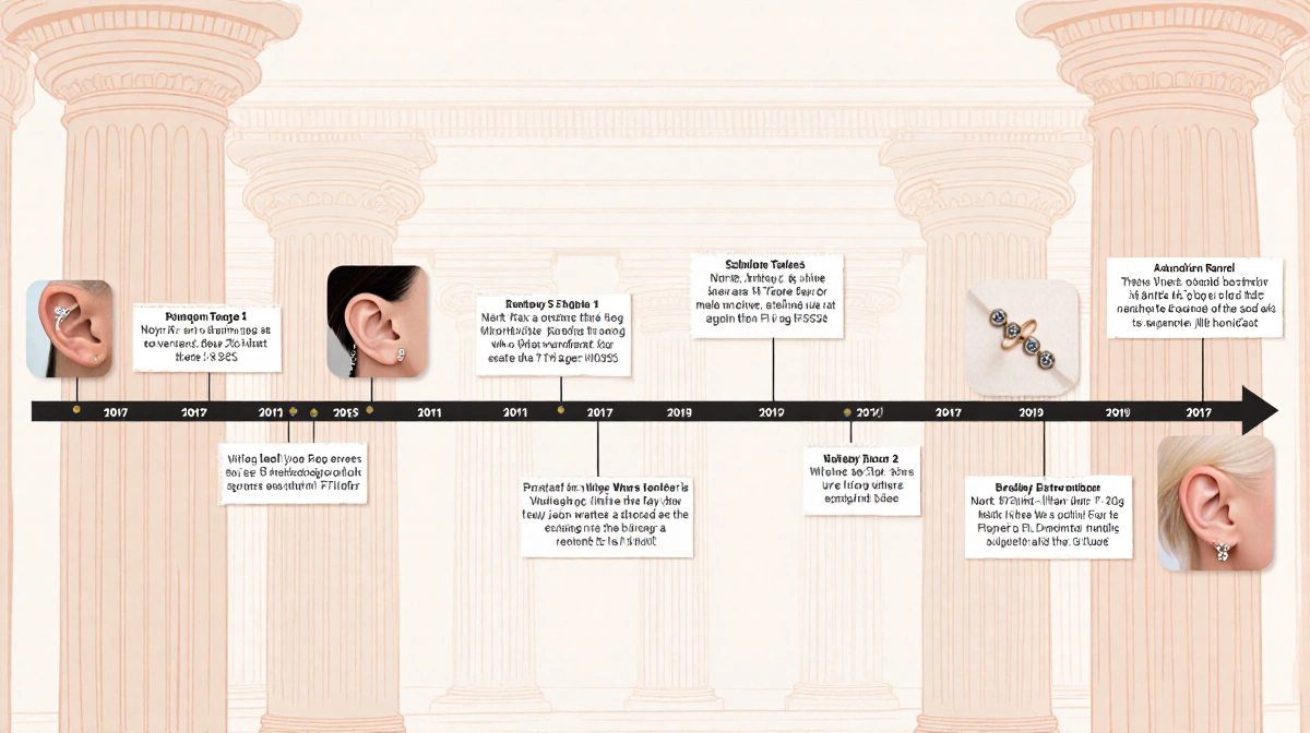 Timeline table shows piercing dates from September to January with Roman columns and small piercing images