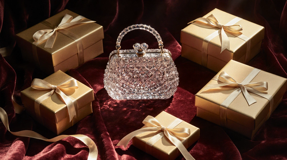 Becca Bloom unwrapping crystal purse gift with husband and velvet boxes showing six years of love