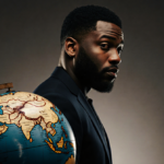 Ron Funches standing confidently with a cracked vintage globe beside him and a warm glow on his determined face