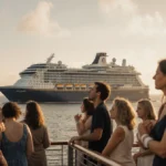 The Rotterdam cruise ship approaches Fort Lauderdale with sick passengers leaning on rails and holding stomachs showing norov