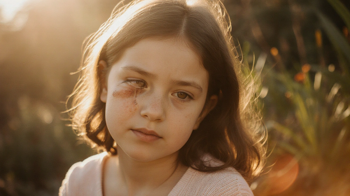 Sabrina sitting with plants behind her looks at camera with gentle light on her face showing vulnerability