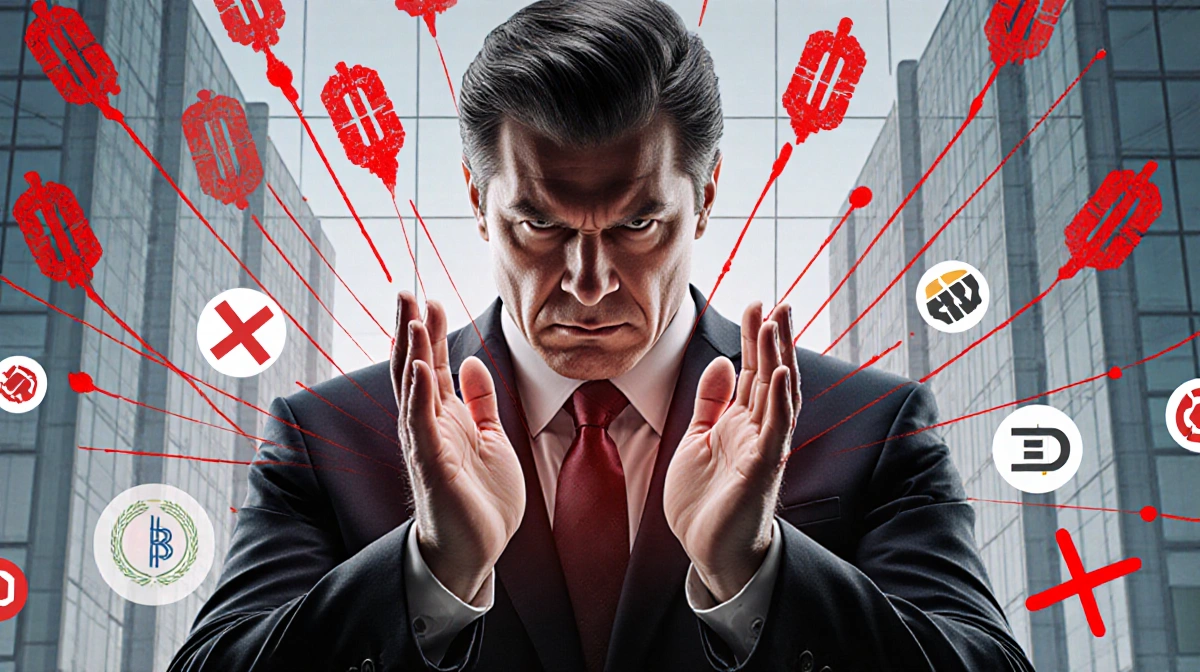 SAMR headquarters imposing fines with red penalty lines and internet platform logos marked with red X