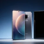 Samsung Galaxy S25 Ultra glows with 6.8-inch screen alongside two smaller models with deep blue gradient background