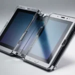 Samsung Galaxy Z TriFold unfolds into tablet mode with 10-inch gradient screen and visible hinges showing sophisticated desig