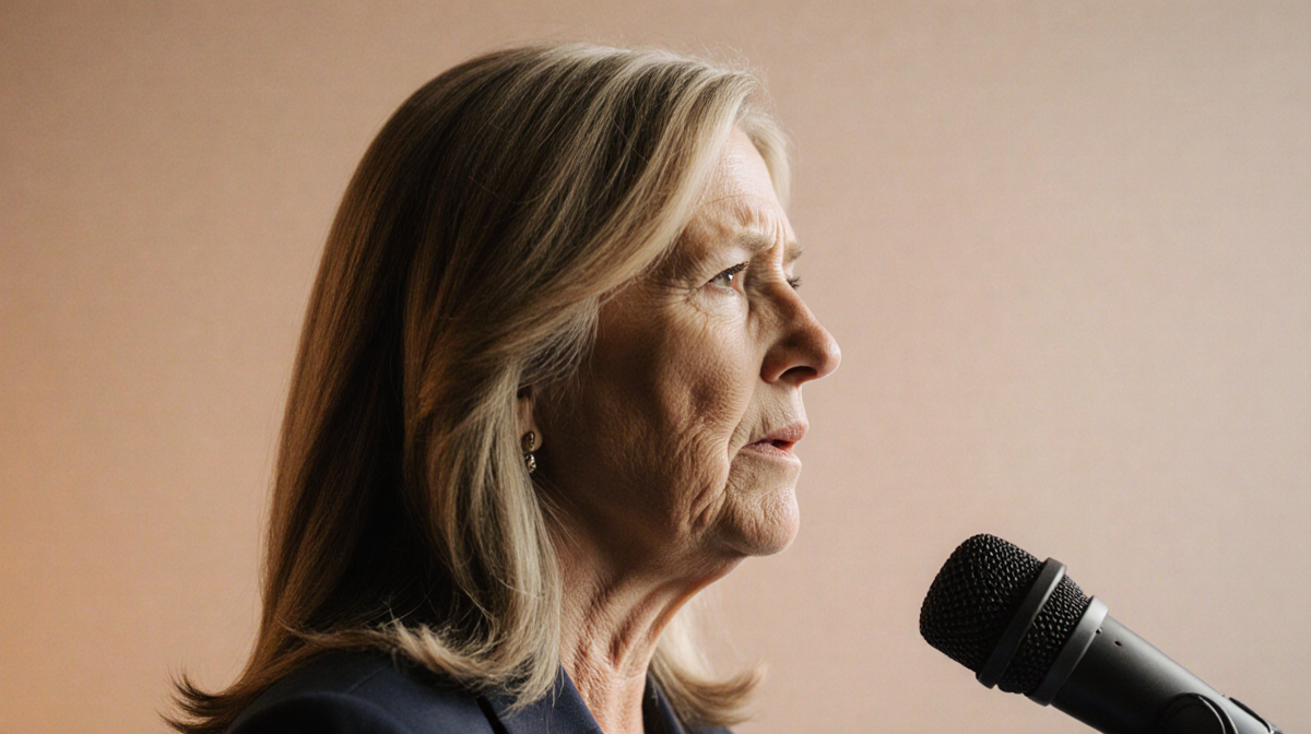 Savannah Guthrie speaking with a voice crack while a microphone sits nearby against a warm background