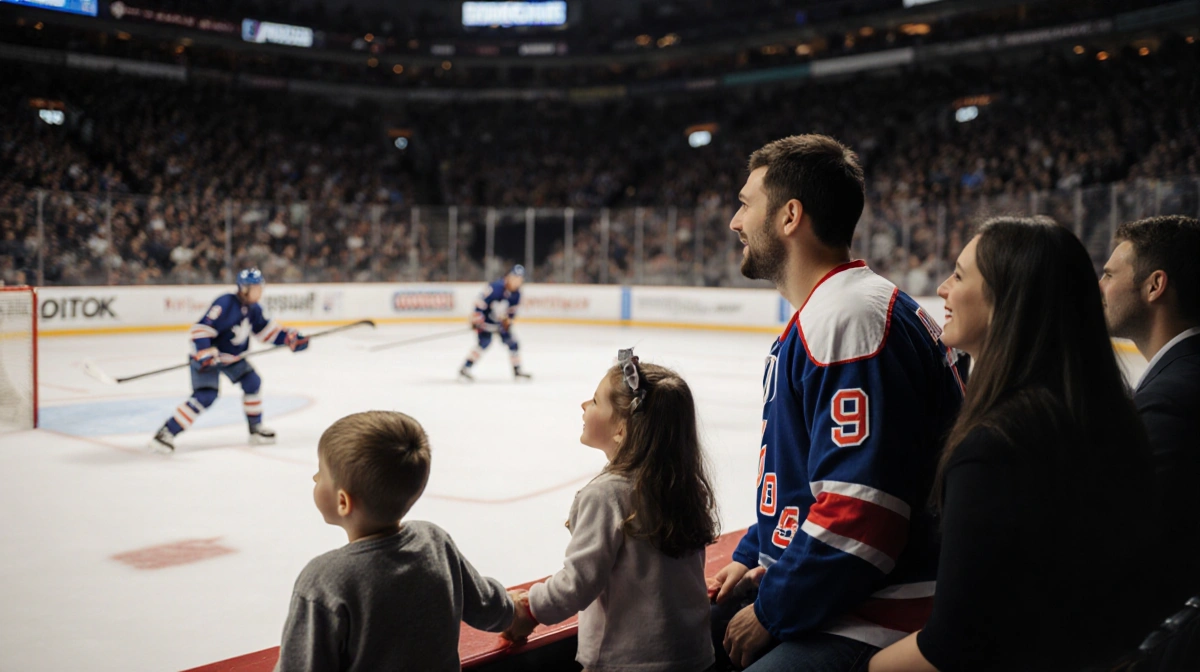 Sergei Fedorov celebrates hockey goal with children and wife beaming in stands