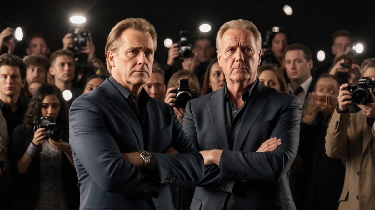 Shaun Cassidy standing near his father Jack with concerned expression while Jack crosses arms dismissively among blurred crow