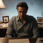 Shaun Cassidy sits at wooden desk with old photographs and scripts under warm lamplight showing introspection